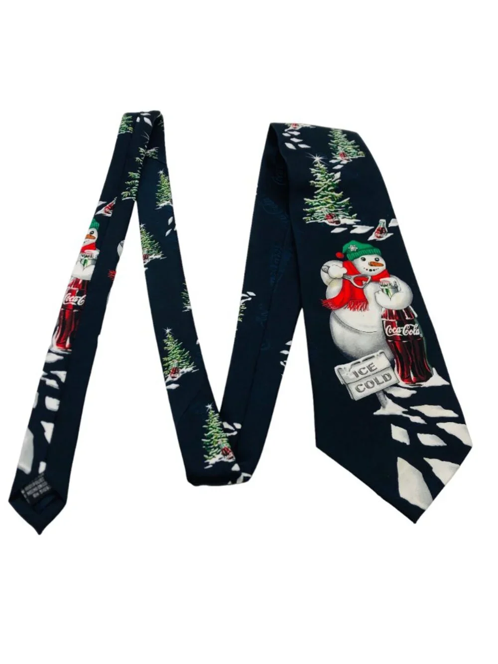Vtg Coca-Cola Christmas Snowman Necktie Coke Bottle Ice Cold Polyester